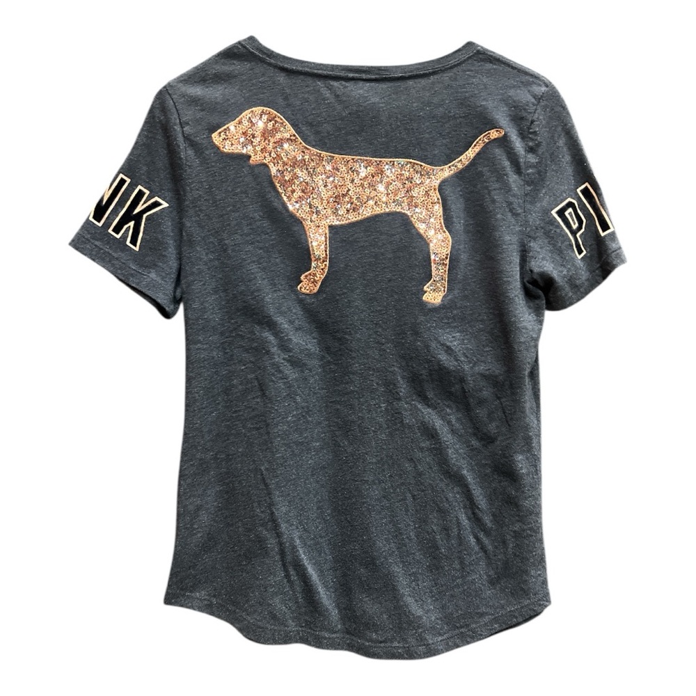 Pink Victoria’s Secret Graphic Grey & Gold Dog T-Shirt SZ S